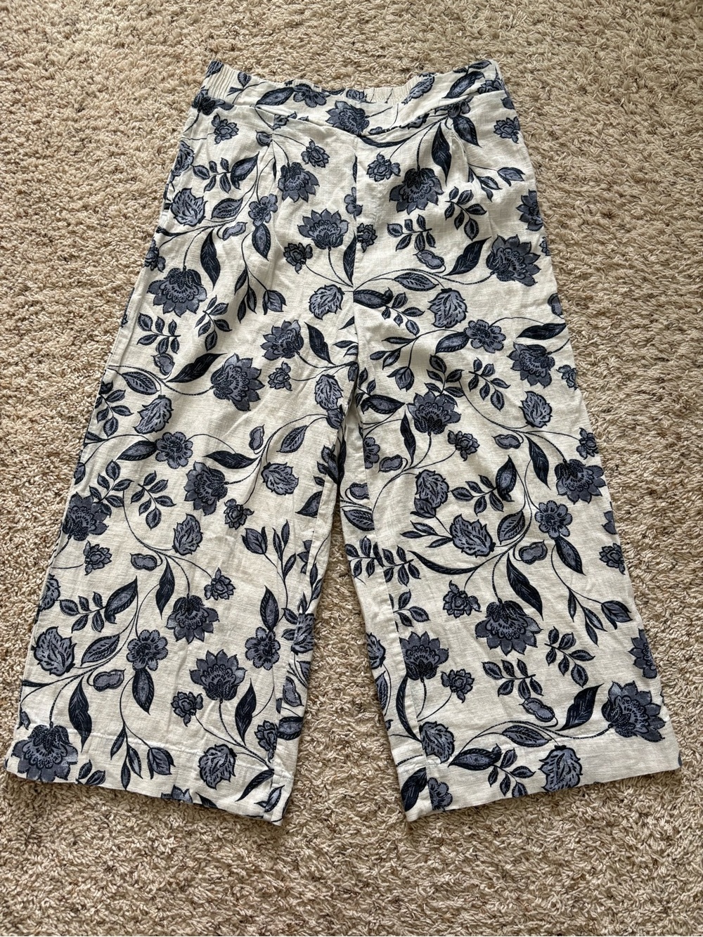 Ella Moss Floral Linen Blend Wide Leg Coastal Resortwear Pants Size Large